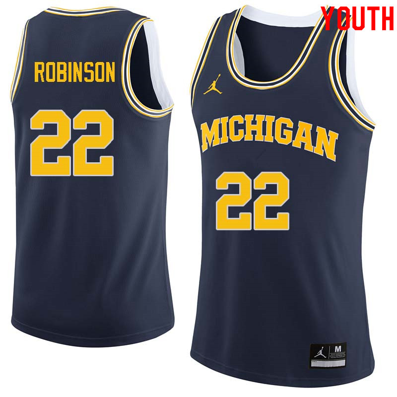 Youth #22 Duncan Robinson Michigan Wolverines College Basketball Jerseys Sale-Navy